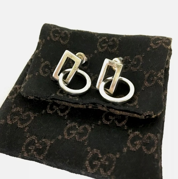 GUCCI ROUND SQUARE SILVER 925 PIERC EARRINGS D1649 - Picture 6 of 6